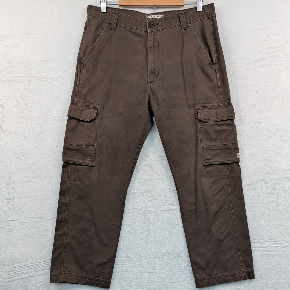Wrangler Cargo Pants Men 34x29 Brown Multi-Pocket Workwear Utility Straight Leg